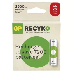  GP AA Recyko+ 2100mAh 1,2V Ni-MH akkumulátor 6db/csomag (zöld)