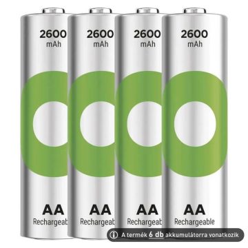   GP AA Recyko+ 2100mAh 1,2V Ni-MH akkumulátor 6db/csomag (zöld)