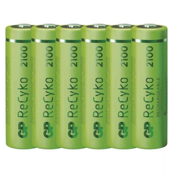 GP AA Recyko+ 2100mAh 1,2V Ni-MH akkumulátor 6db/csomag (zöld)