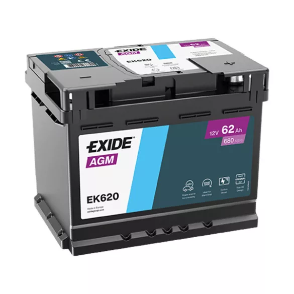 EXIDE Start-Stop AGM EK620 12V 62Ah 680A autó akkumulátor JOBB+
