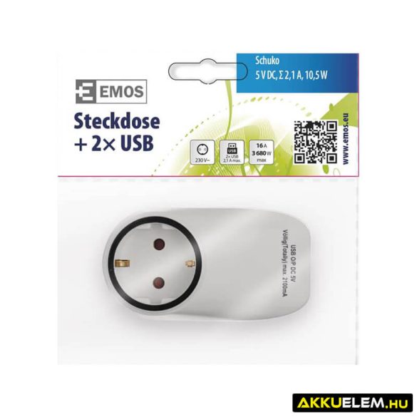 Hálózati adapter 1x EU alj és 2x USB 2.1A 5V DC