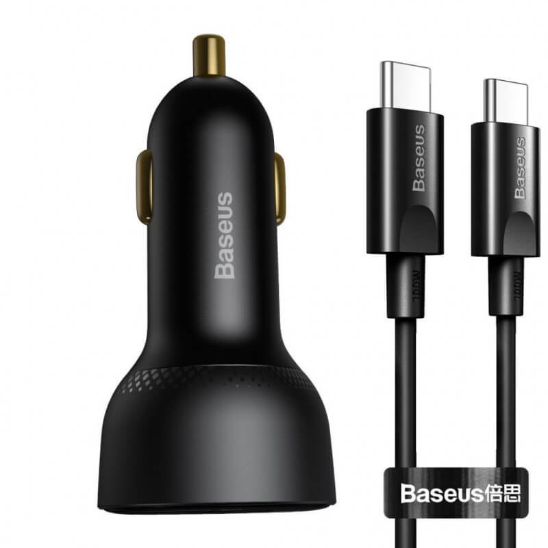   Baseus autós gyors töltő 100W-ig 1USB + 1USB-C 12-24V voltmérővel
