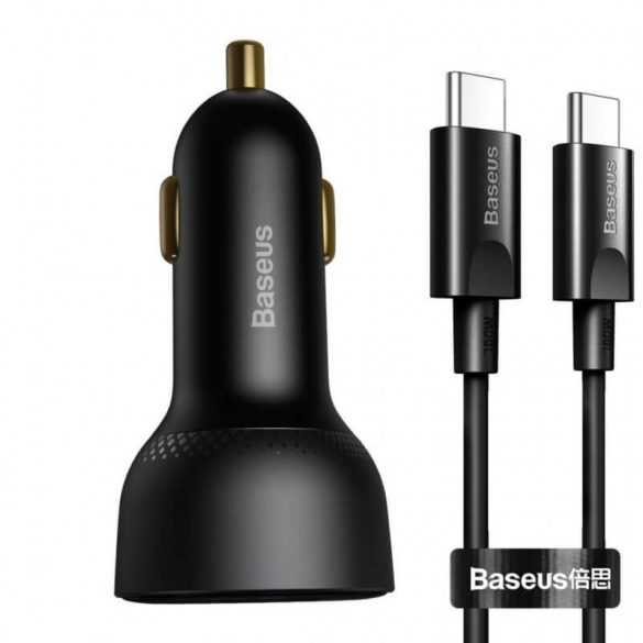 Baseus autós gyors töltő 100W-ig 1USB + 1USB-C 12-24V voltmérővel