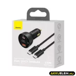 Baseus autós gyors töltő 100W-ig 1USB + 1USB-C 12-24V voltmérővel