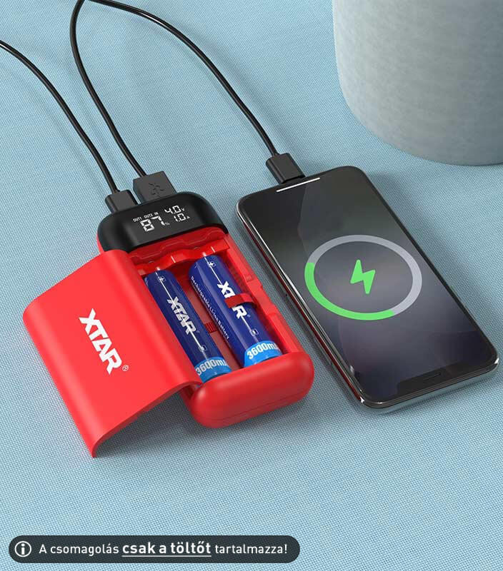 Xtar PB2SL  Li-Ion akkutöltő 18650 PIROS