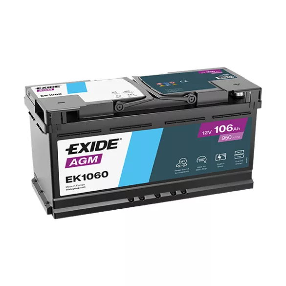 EXIDE Start-Stop AGM EK1060 106Ah 950A autó akkumulátor JOBB+