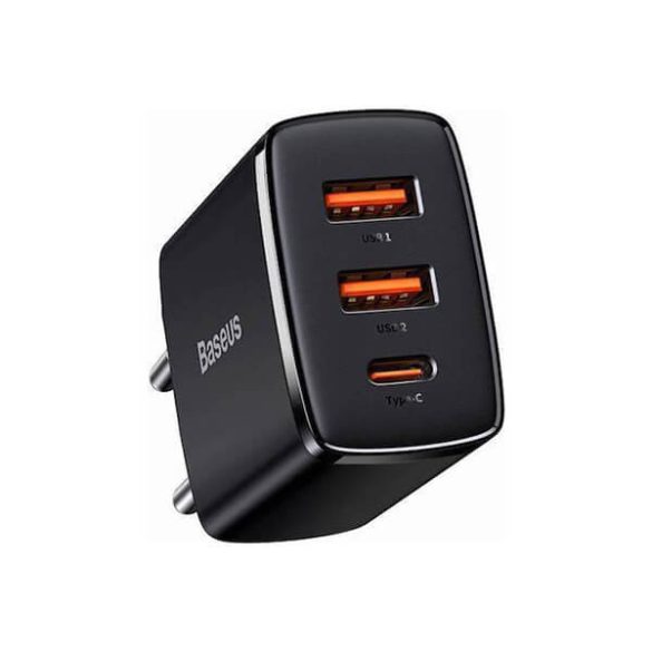 Baseus hálózati adapter 2xUSB + 1xUSB-C port 3A 30W fekete