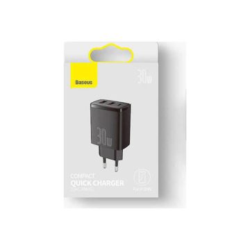 Baseus hálózati adapter 2xUSB + 1xUSB-C port 3A 30W fekete