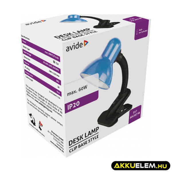 Avide LED lámpa csiptethető Kék-Fekete dizájn max.60W E27 LED (izzó nem tartozék!)