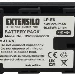   Canon LP-E6 - 2250mAh, 7.4V, Li-ion, with USB C Socket kamera akku - VHBW