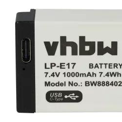   Canon LP-E17 - 1000mAh, 7.4V, Li-ion, with USB C Socket kamera akku - VHBW