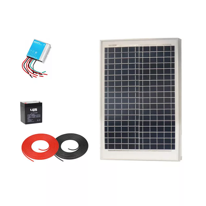   Napelem csomag 12V 20W + 10A Bluetooth tv. + 4Ah UPS akku + 2,5/0,5m kábelek
