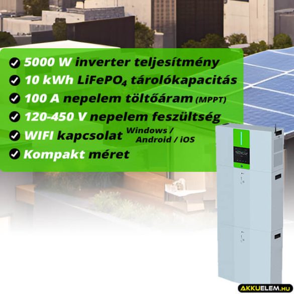 LiFePO4 MPPT Energiatároló rendszer 5000VA Inverter 10kWh Akkumulátor (ESS-A510)