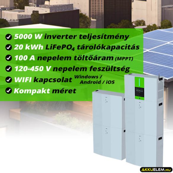 LiFePO4 MPPT Energiatároló rendszer 5000VA Inverter 20kWh Akkumulátor (ESS-A510)