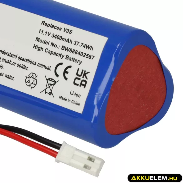 Electropan UR18650ZT-3S1P-S, ICP 186500-22F-M-3S1P-S- 3400mAh, 11.1V, Li-ion porszívó akku - VHBW