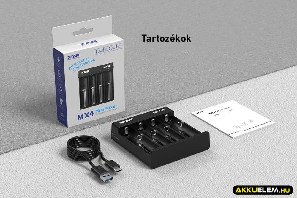 XTAR MX4 univerzális akkutöltő Ni-MH Li-ion 1,5V/3,7V LiFePO4 3,2V akkukhoz