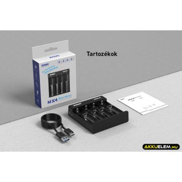  XTAR MX4 univerzális akkutöltő Ni-MH Li-ion 1,5V/3,7V LiFePO4 3,2V akkukhoz