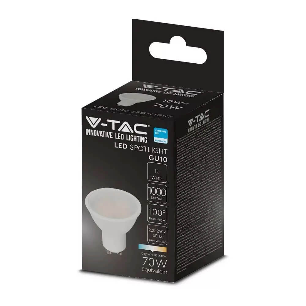 V-TAC GU10 SAMSUNG chipes LED-izzó 10W 110° 4000K 1000lm