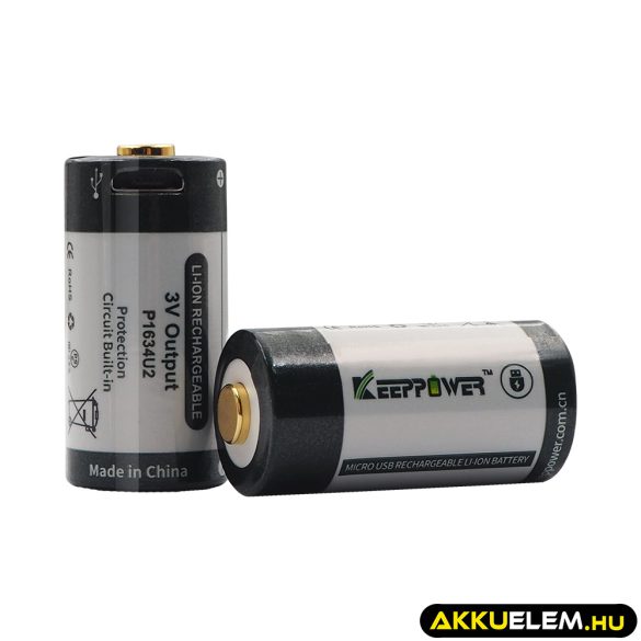 RCR123A akkumulátor 2 db 1000mAh microUSB KeepPower