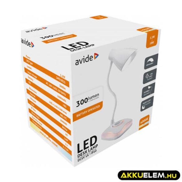 Avide LED Asztali lámpa 3.2W hajlítható 300lm 170° 4000K tölthető Night Light