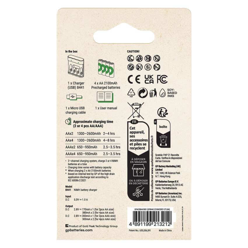GP ReCyko E441 akkutöltő Powerbank + 4db 2100mAh AA akku