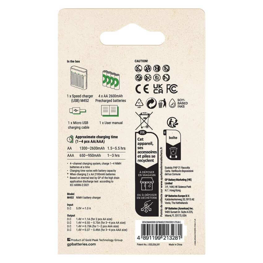 GP ReCyko M452 akkutöltő + 4db 2600mAh AA akku