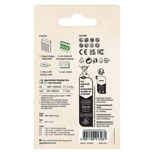 GP ReCyko M452 akkutöltő + 4db 2600mAh AA akku