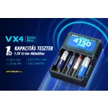 XTAR VX4 Ni-MH, LiFePO4, 1,5V és 3,6V/3,7V Li-ion teszter töltő hálózati adapterrel