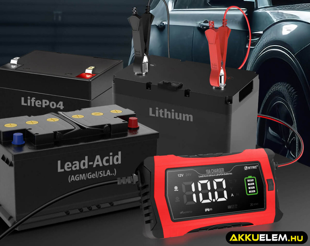 HTRC 12V/24V 10A Ólom és LiFePo4 akkutöltő