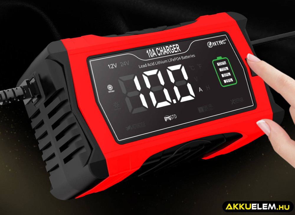 HTRC 12V/24V 10A Ólom és LiFePo4 akkutöltő