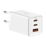 Baseus GaN5 Pro hálózati gyorstöltő, 2xUSB-C + USB, 65W (fehér)