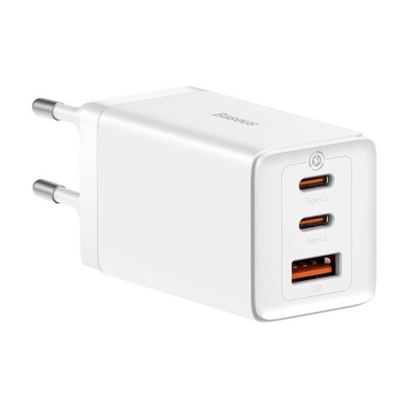 Baseus GaN5 Pro hálózati gyorstöltő, 2xUSB-C + USB, 65W (fehér)