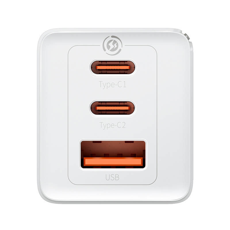 Baseus GaN5 Pro hálózati gyorstöltő, 2xUSB-C + USB, 65W (fehér)