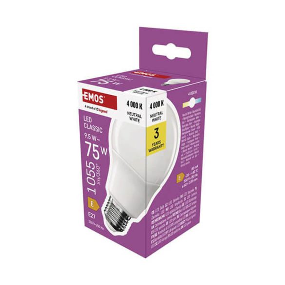Classic E27 A60 9.5W (75W) 4000K LED-izzó 1055lm SMD NW