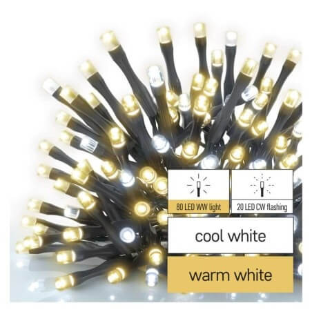 Karácsonyi fényfüzér CNT D1AN02 100Led karácsonyi 10m IP44 lánc villogó CW+WW
