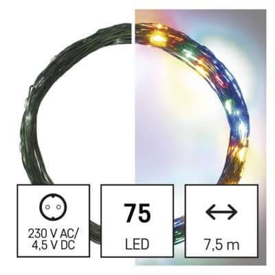 Karácsonyi fényfüzér 75Led 7.5+5m IP44 cherry nano színes D3AM02 kül/bel időzítő