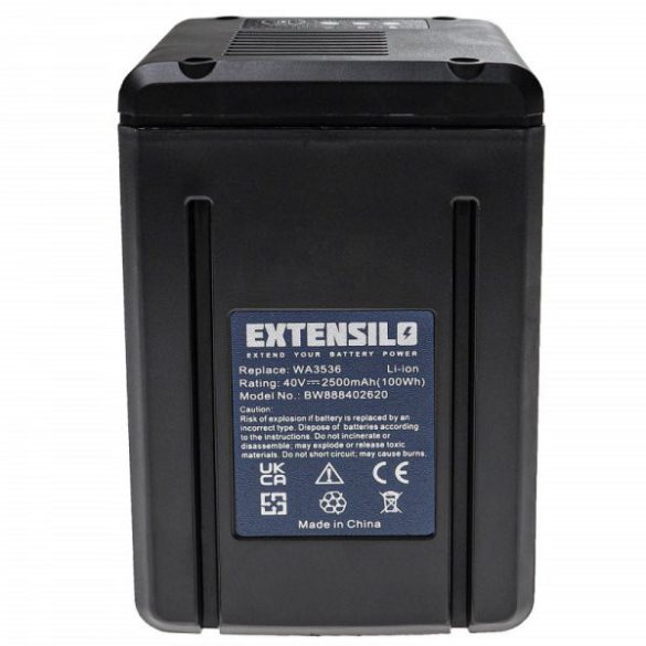 Szerszámgép akku Worx WA3555, WA3536, WA3559 - 2500 mAh, 40 V, Li-Ion - Utángyártott akku