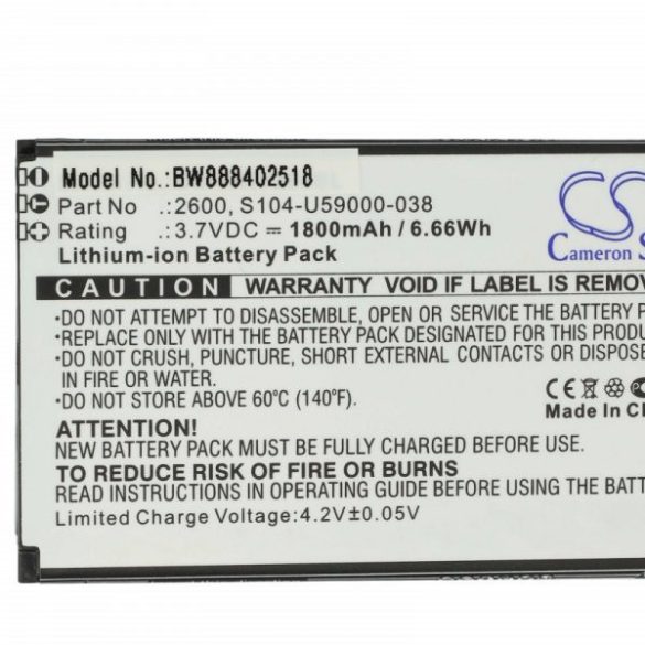 Wiko 2600, S104-U59000-038 - 1800 mAh 3.7 V Li-Ion - Utángyártott telefon akku