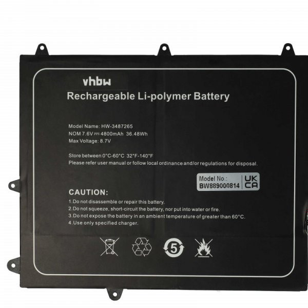   Trekstor 3487265P, HW-3487265, TH116A - 4800 mAh 7.6 V Li-polymer - Utángyártott notebook akku