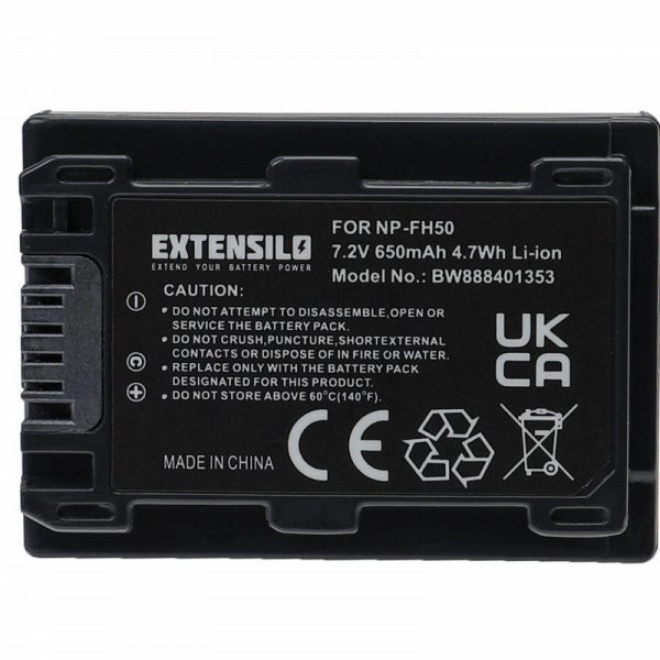 Sony NP-FH70, NP-FH40, NP-FH100, NP-FH50 - 650mAh, 7.2V, Li-Ion - Utángyártott Kamera akku