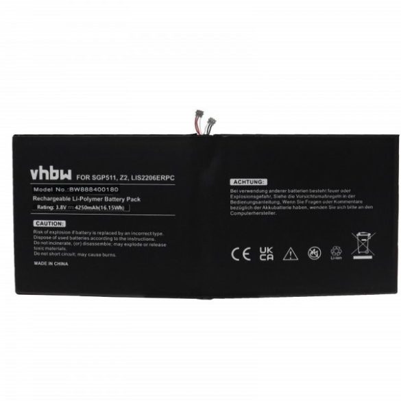 Sony LIS2206ERPC, 1277-3631.1B, 1ICP3/102/112-2 - 4250 mAh 3.8 V Li-polymer - Utángyártott tablet akku