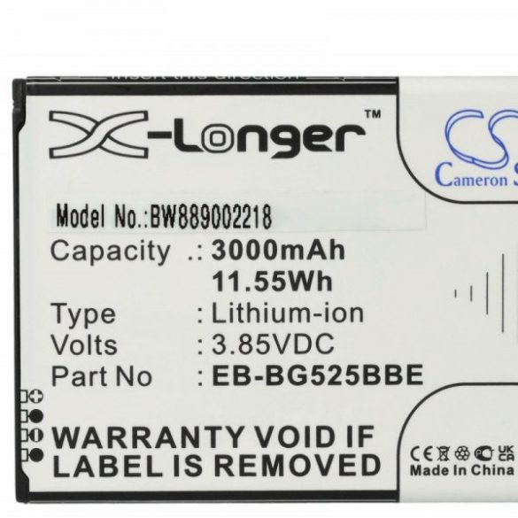 Samsung EB-BG525BBE, GH43-05060A - 3000 mAh 3.85 V Li-Ion - Utángyártott telefon akku
