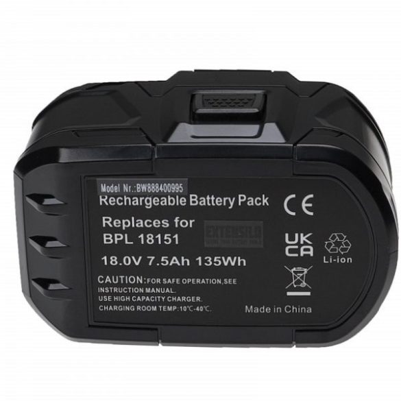Szerszámgép akku Ryobi BPL1815, ABP1803, ABP1801, BCP1817/2SM - 7500 mAh, 18 V, Li-Ion - Utángyártott akku