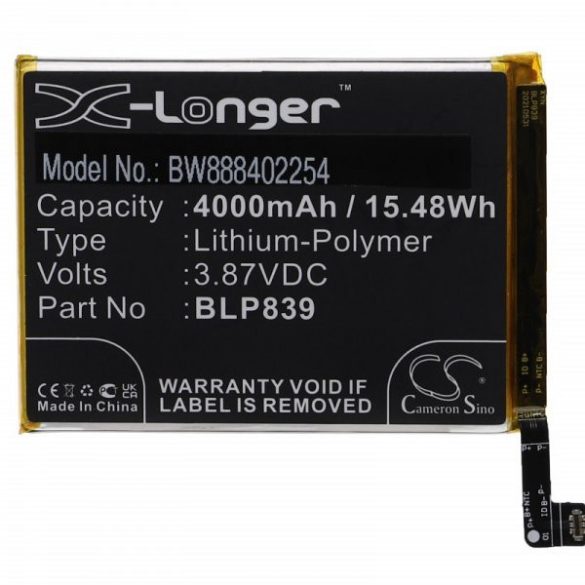 Oppo BLP839 - 4000 mAh 3.87 V Li-polymer - Utángyártott telefon akku