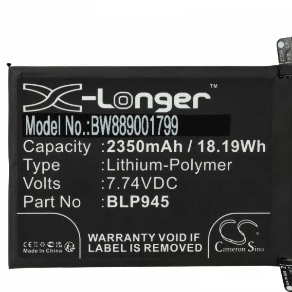   OnePlus BLP945 - 2350 mAh 7.74 V Li-polymer - Utángyártott telefon akku
