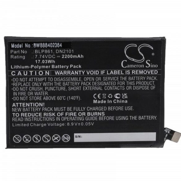 Oneplus DN2101, BLP861 - 2200 mAh 7.74 V Li-polymer - Utángyártott telefon akku