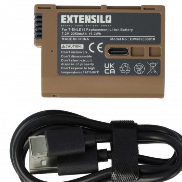 Nikon EN-EL15, EN-EL15b, EN-EL15A - 2250mAh, 7.2V, Li-Ion Info Chip USB Port - Utángyártott Kamera akku