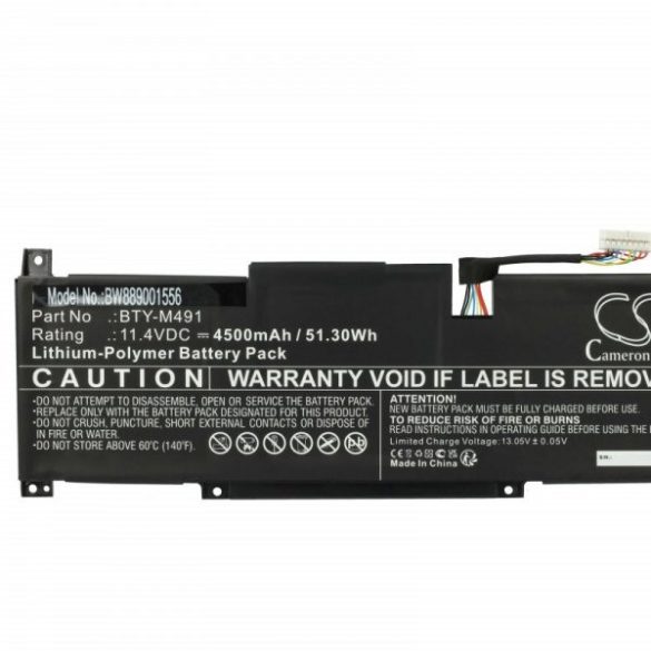 MSI BTY-M491, S9N-0B3A210-SB3 - 4500 mAh 11.4 V Li-polymer, fekete - Utángyártott notebook akku