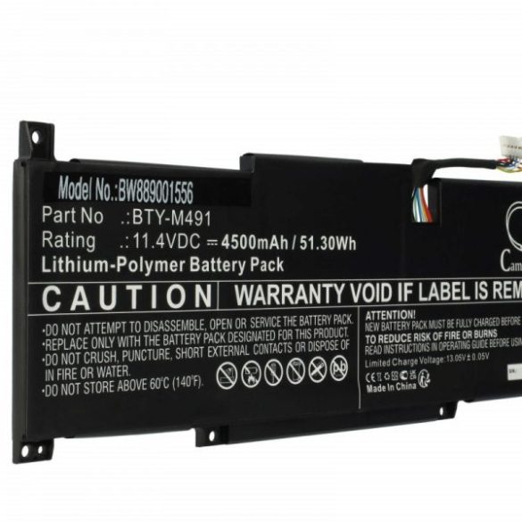 MSI BTY-M491, S9N-0B3A210-SB3 - 4500 mAh 11.4 V Li-polymer, fekete - Utángyártott notebook akku