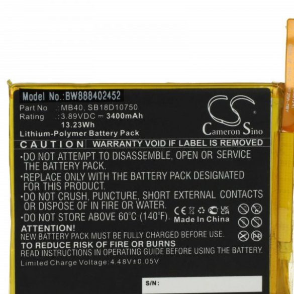 Motorola SB18D10750, MB40 - 3400 mAh 3.89 V Li-polymer - Utángyártott telefon akku